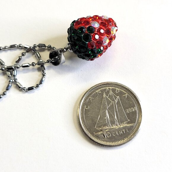 Red & Dark Green Strawberry Pendant with Swaroski elements On18K Silver Necklace - Picture 13 of 13
